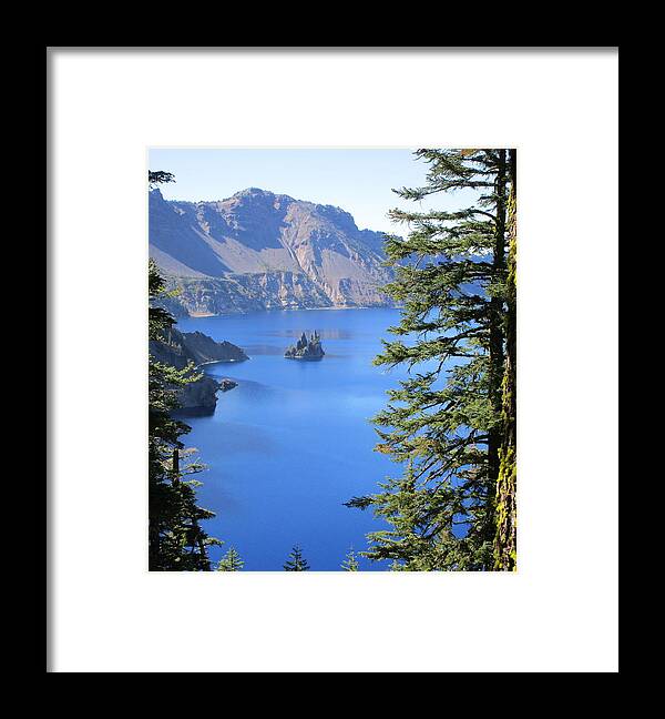 Crater Lake Framed Print featuring the photograph Crater Lake Ghost Ship Island by Marie Neder