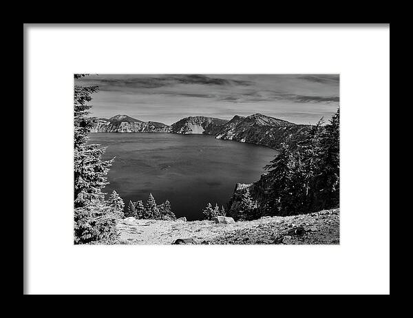 Crater Lake Framed Print featuring the photograph Crater lake View in BW by Frank Wilson