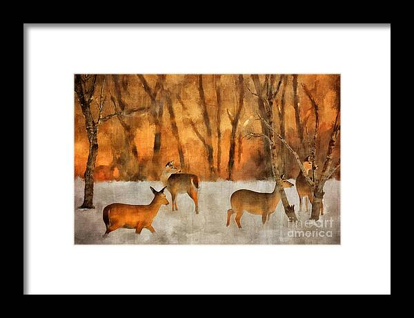 Deer Framed Print featuring the digital art Creatures of a Winter Sunset by Lois Bryan