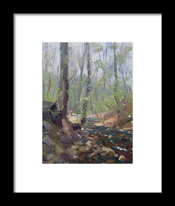 Creek Framed Print featuring the painting Creek at Lockport Natural Trail by Ylli Haruni