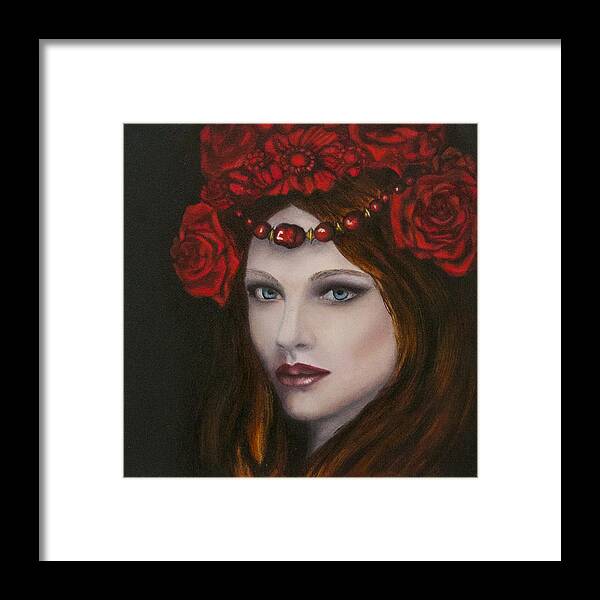 Flower Framed Print featuring the painting Crimson Lady by Iryna Oliinyk