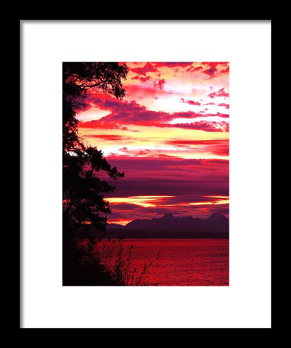 Sunrise Framed Print featuring the photograph Crimson Sunrise 1st panel panorama by Mary Gaines