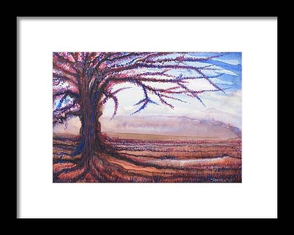 Abstract Framed Print featuring the painting Criss Cross Tree by Tom Hefko