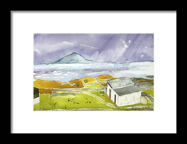  Framed Print featuring the painting Croagh Patrick and Purple Sky by Kathleen Barnes
