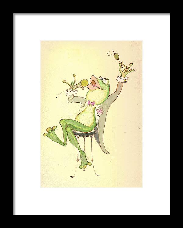 Frog Framed Print featuring the mixed media Croaky Karaoke by Peggy Wilson