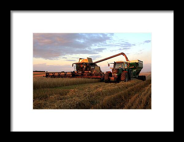 Golden Elevator Grain  Sunrise Framed Print featuring the photograph Crop in the field by David Matthews