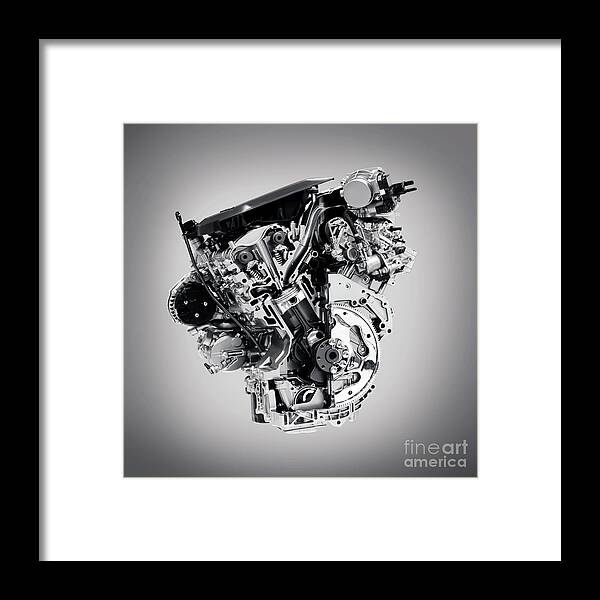 Engine Framed Print featuring the photograph Cross section of Buick Lacrosse 3.6L V6 VVT car engine by Maxim Images Exquisite Prints
