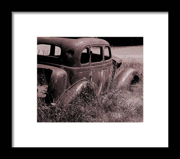 Automobile Framed Print featuring the mixed media Crumbling Car by Kae Cheatham