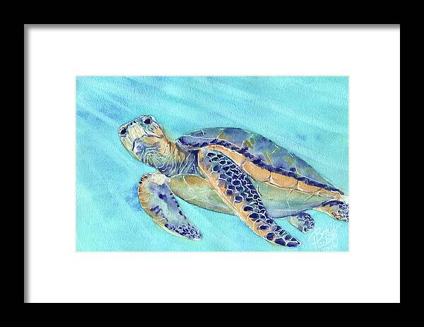 Watercolor Painting Hand Crush Seaturtle Sea Turtle Nemo Endangered Species Water Light Ocean Creature Animal Loggerhead Green Purple Blue Orange Ray Original Woman Owned Military Spouse Milspo Milspouse Small Business Betsy Hackett Artist Watercolorist Mom Framed Print featuring the painting Crush by Betsy Hackett
