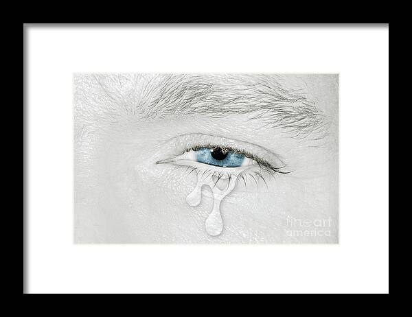 Left Framed Print featuring the photograph Crying blue left eye by Benny Marty
