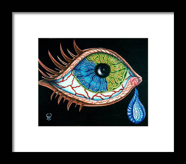 Eye Framed Print featuring the drawing Crying Eye by Karen Musick