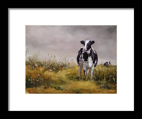 Cow Framed Print featuring the painting Curious Cow by Laura Lee Zanghetti
