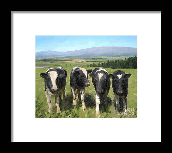 Original Framed Print featuring the painting Curious Cows by Ivana Westin