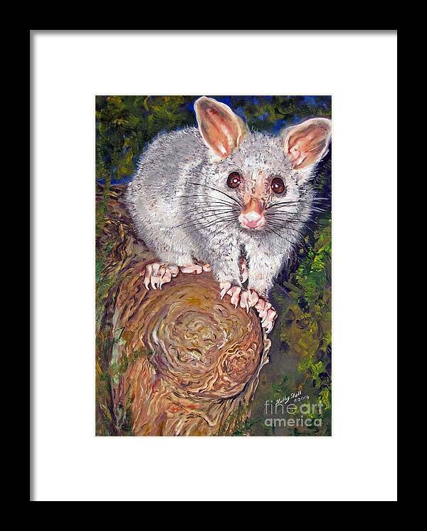 Gouache. Wildlife Framed Print featuring the painting Curious Possum by Ryn Shell