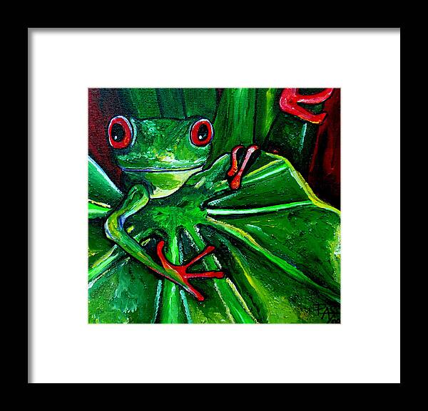 Tree Frog Framed Print featuring the painting Curious Tree Frog by Patti Schermerhorn