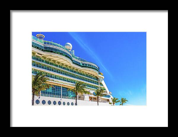 Beautiful Framed Print featuring the photograph Curved Glass Over Balconies on Luxury Cruise Ship by Darryl Brooks