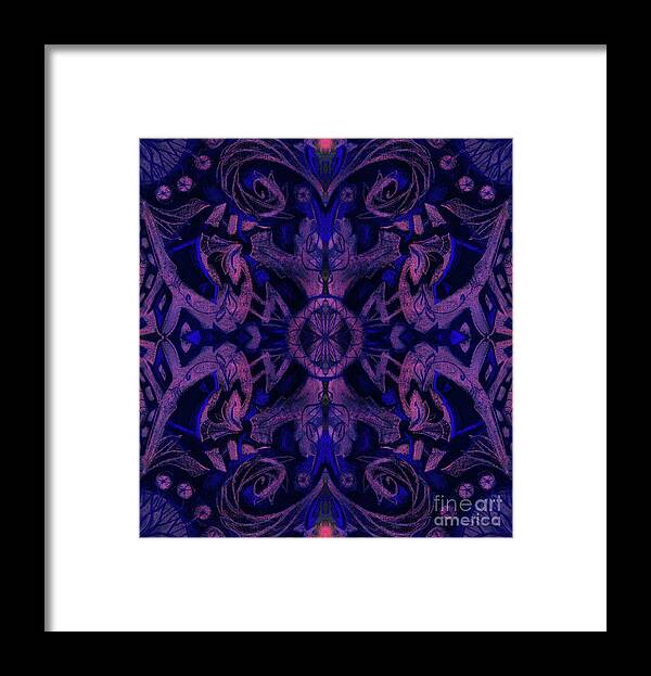 Floral Framed Print featuring the mixed media Curves and lotuses, abstract pattern, ultra-violet by Julia Khoroshikh
