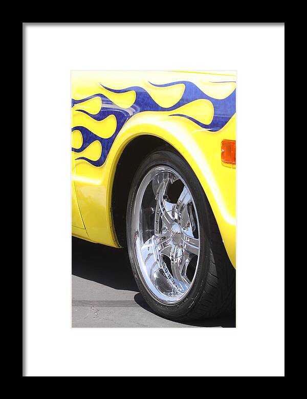 Blue Framed Print featuring the photograph Custom Hot Rod blue on yellow by Jeff Floyd CA