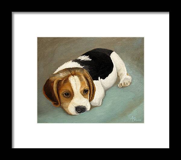 Beagle Framed Print featuring the painting Cute Beagle by Angeles M Pomata