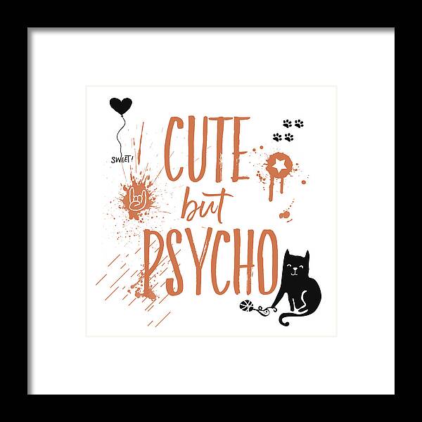 Abstract Framed Print featuring the digital art CUTE but PSYCHO Cat by Melanie Viola