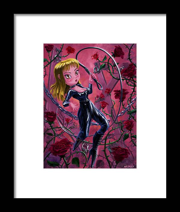 Woman Framed Print featuring the digital art Cute Mistress with Whip and Roses by Martin Davey