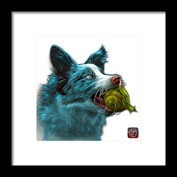 Border Collie Framed Print featuring the painting Cyan Border Collie - Elska - 9847 - WB by James Ahn