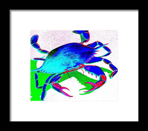 Crab Framed Print featuring the digital art Cyan Crab by Larry Beat