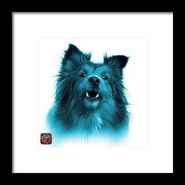 Sheltie Framed Print featuring the painting Cyan Sheltie Dog Art 0207 - WB by James Ahn