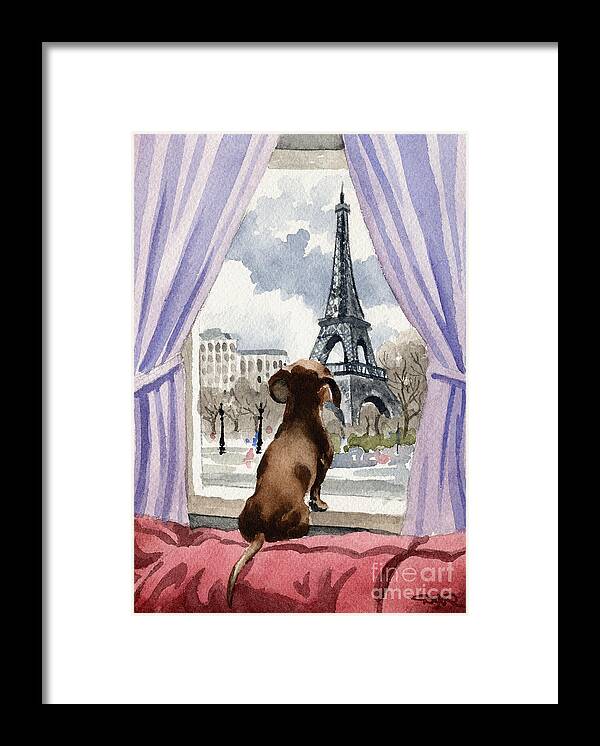 Dachshund Framed Print featuring the painting Dachshund In Paris by David Rogers