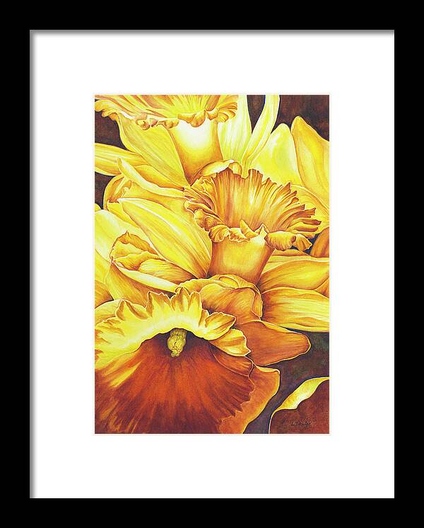 Floral Framed Print featuring the painting Daffodil Drama by Lori Taylor