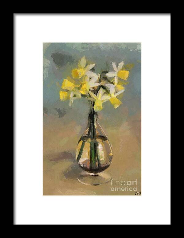 Still Life Framed Print featuring the painting Daffodils in Glass Vase by Dragica Micki Fortuna