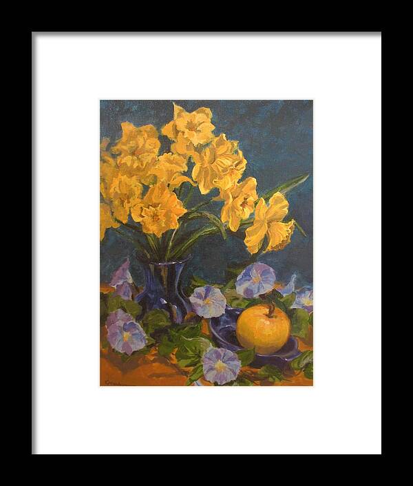 Still Life Framed Print featuring the painting Daffodils by Karen Ilari