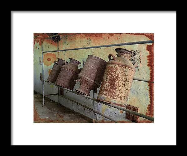 Antique Milk Cans Framed Print featuring the photograph Dairy Farm Relics by Scott Kingery