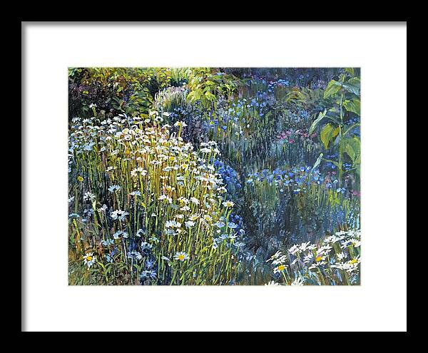 Daisies Framed Print featuring the painting Daisies and Shades of Blue by Steve Spencer