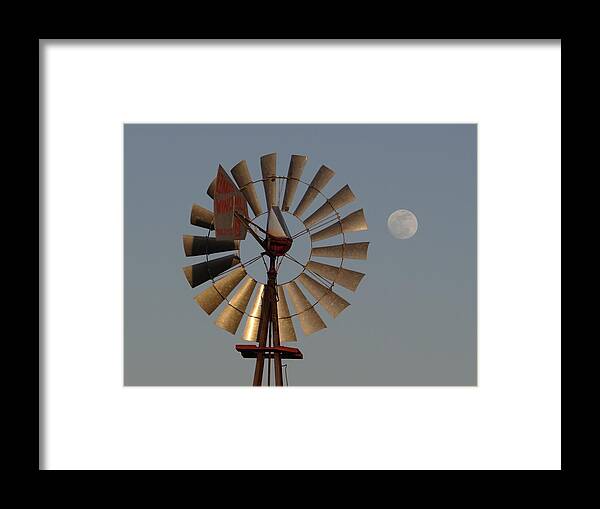 Windmill Framed Print featuring the photograph Dakota Windmill And Moon by Keith Stokes