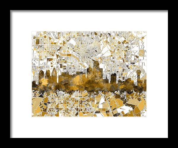 Dallas Framed Print featuring the painting Dallas Skyline Map Sepia by Bekim M