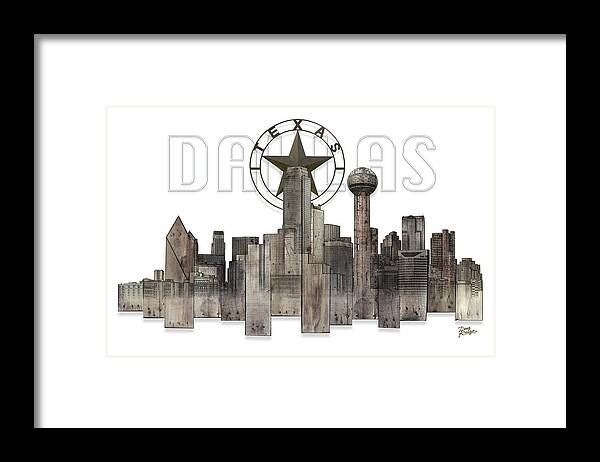 Dallas Texas Skyline Artwork By Doug Kreuger Framed Print featuring the digital art Dallas Texas Skyline by Doug Kreuger