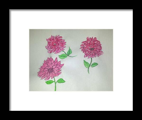 Pink Flowers Framed Print featuring the painting Dance of the Dahlias by Margaret Welsh Willowsilk