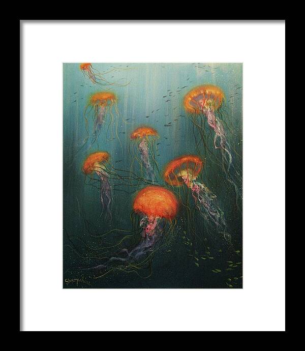 Jellies Framed Print featuring the painting Dance of the Jellyfish by Tom Shropshire