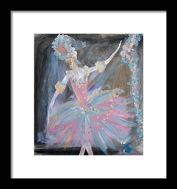 Pink Framed Print featuring the painting Dancer in Pink tutu by Judith Desrosiers