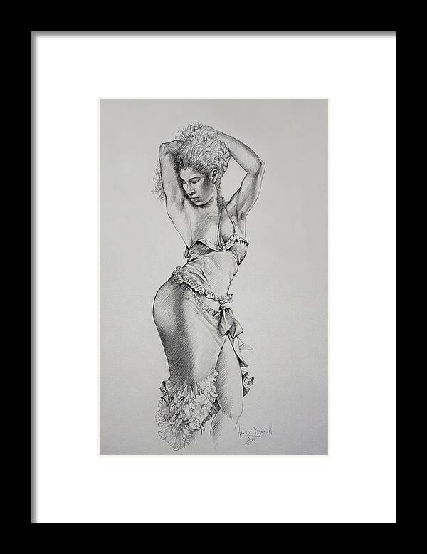 Afro-american Woman Framed Print featuring the drawing Dancer Muse Study by Harvie Brown