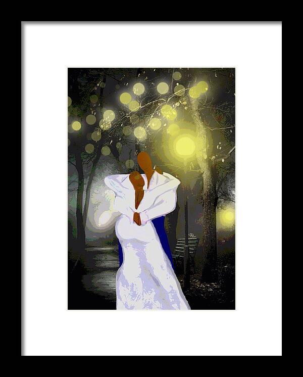 Bench Framed Print featuring the digital art Dancing in the park by Romaine Head