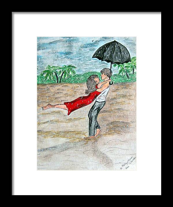 Dancing Framed Print featuring the painting Dancing in the Rain on the Beach by Kathy Marrs Chandler