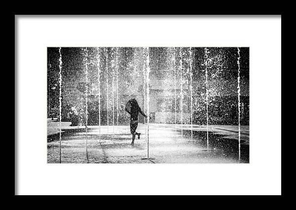 Black Framed Print featuring the photograph Dancing in the water - Valletta, Malta - Black and white street photography by Giuseppe Milo