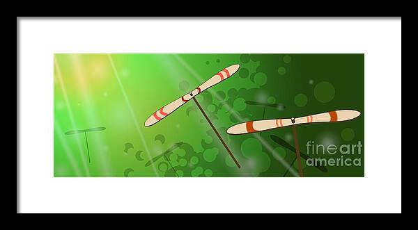 Bamboo Dragonflies Framed Print featuring the digital art Dancing on the Wind by Alice Chen