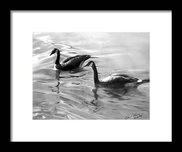 Canadian Geese Framed Print featuring the painting Dancing Reflections by David Vincenzi