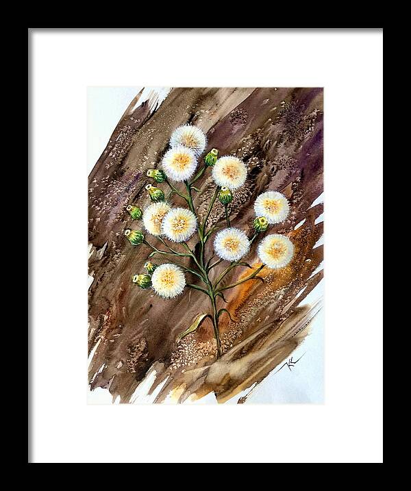 Nature Framed Print featuring the painting Dandelion by Katerina Kovatcheva