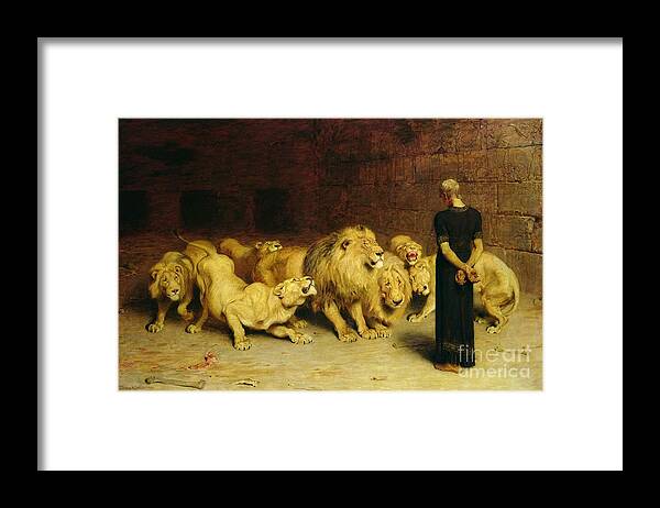 Daniel In The Lions Den Framed Print featuring the painting Daniel in the Lions Den by Briton Riviere