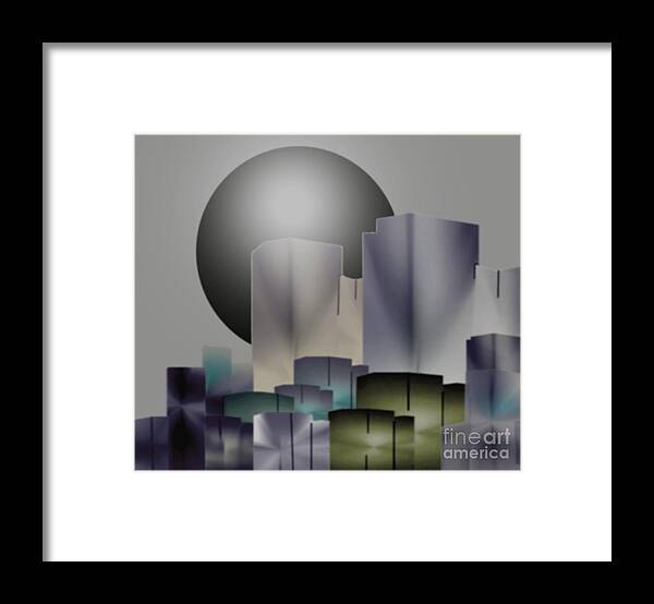 Abstract Cityscapes Framed Print featuring the digital art Dark Moon Over The City by John Krakora