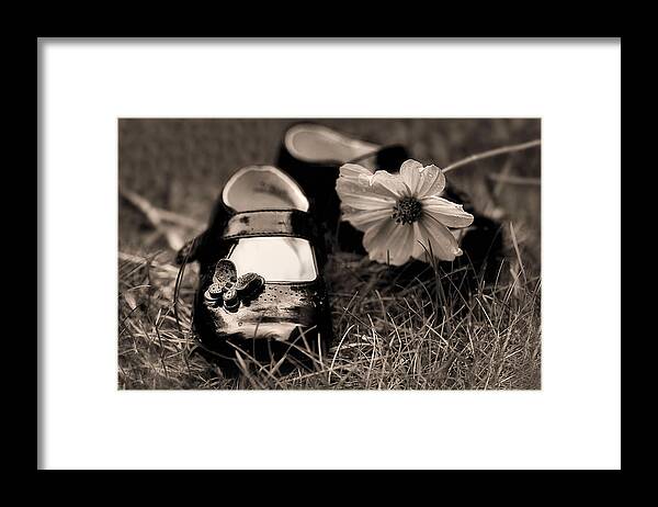 Baby Shoes Framed Print featuring the photograph Darling Little Baby Shoes by Tracie Schiebel